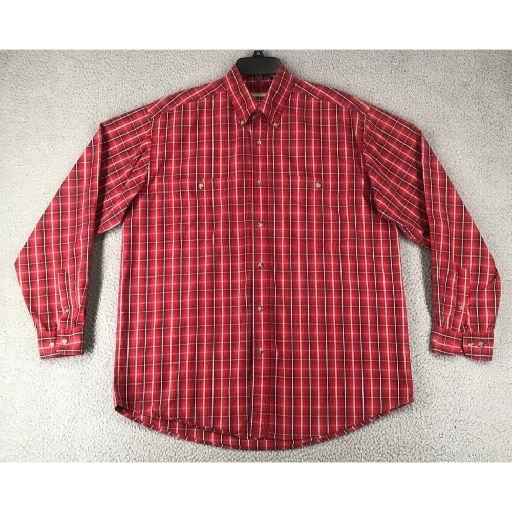 Wrangler Rugged Wear Shirt Size L Wrinkle Resist Long Sleeve Red Plaid